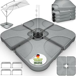 Tillvex® Stojak na parasol szary 60 litrów / 80 kg - 4-czciowy do parasola wspornikowego z metalowym cznikiem | waga parasola moe by wypeniona wod lub piaskiem | stojak na parasol wspornikowy odporny na warunki atmosferyczne