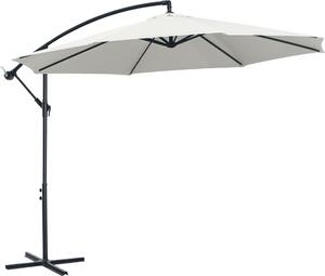 Parasol ogrodowy Outsunny Ø300 cm, uchylny, z ochron UV, parasol z korbk, stojakiem, mechanizmem korbowym, parasol ogrodowy, ochrona przeciwsoneczna na balkon, taras, kremowo-biay