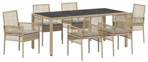 Zestaw Mebli Ogrodowych Komplet Jadalniany 7-Częściowy Beżowy Rattan Na Taras Balkon Ogród