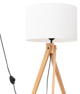 Lampa stojąca podłogowa z abażurem białym trójnóg drewniany 1xE27 15W SKUMRA Pure Lume