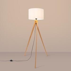 Lampa stojąca podłogowa z abażurem białym trójnóg drewniany 1xE27 15W SKUMRA Pure Lume