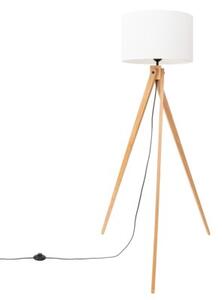 Lampa stojąca podłogowa z abażurem białym trójnóg drewniany 1xE27 15W SKUMRA Pure Lume