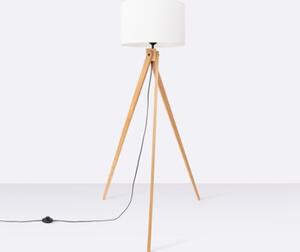 Lampa stojąca podłogowa z abażurem białym trójnóg drewniany 1xE27 15W SKUMRA Pure Lume