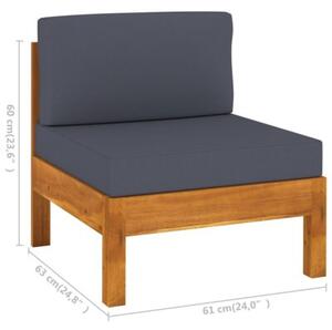 Sofa 3-osobowa ogrodowa z ciemnoszarymi poduszkami, akacjowa