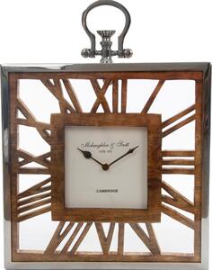 Stylowy zegar z drewna mango w aluminiowej ramie, industrialny