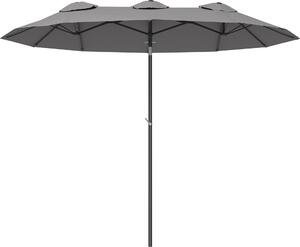 Parasol ogrodowy Outsunny Double, 285x147 cm, z korb, metalowy supek, owalny parasol z wiatroszczelnym dachem, podwójny parasol z regulowanym nachyleniem, na patio, do basenu, szary