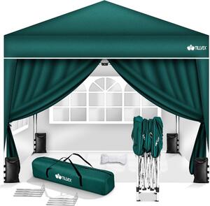 Altana tillvex 3x3m zielona - z 4 wodoodpornymi panelami bocznymi | skadana altana pop-up z regulacj wysokoci | namiot ogrodowy ochrona UV 50+ | namiot imprezowy z torb do ogrodu