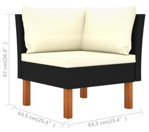 Sofa 3-osobowa ogrodowa z poduszkami, polirattan, czarna