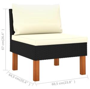 Sofa 3-osobowa ogrodowa z poduszkami, polirattan, czarna