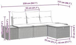 Zestaw Mebli Ogrodowych Komplet Wypoczynkowy Z Poduszkami 4-Częściowy Czarny Rattan Na Taras Balkon Ogród