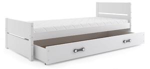 Łóżko młodzieżowe BARTEK 90x200 białe z wysuwaną szufladą i materacem