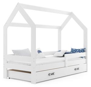 Łóżko DOMEK biały dla dzieci 80x160 parterowe z materacem i szufladą