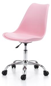 Krzesło obrotowe z poduszką do biurka SH01 różowe na kółkach i regulacją wysokości