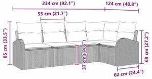 Zestaw Mebli Ogrodowych Komplet Wypoczynkowy Z Poduszkami 5-Częściowy Szary Rattan Na Taras Balkon Ogród