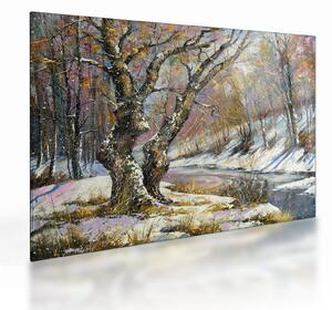 Obraz na szkle namalowanego zimowego krajobrazu (70x50 cm)