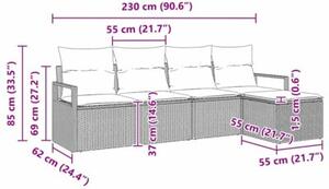 Zestaw Mebli Ogrodowych Komplet Wypoczynkowy Z Poduszkami 5-Częściowy Czarny Rattan Na Taras Balkon Ogród