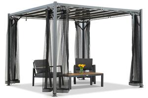Antracytowa pergola tarasowa Paros 3x3m z moskitierą Garden Point