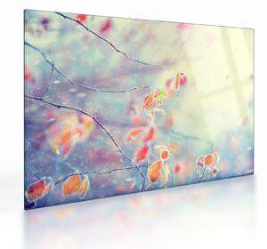Obraz na szkle - Listki w lodzie (70x50 cm)