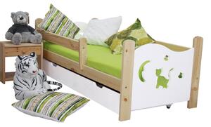 Łóżko dziecięce drewniane, sosnowe KITI biało - sosnowe 70x160 + materac piankowy