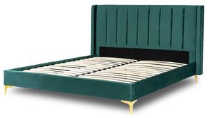 Zielone łóżko małżeńskie glamour z zagłówkiem 160x200 - Eblo