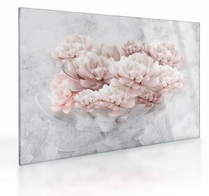 Obraz na szkle - Różowe kwiaty na ścianie (70x50 cm)