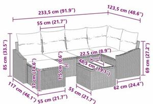 Zestaw Mebli Ogrodowych Komplet Wypoczynkowy Z Poduszkami 7-Częściowy Czarny Rattan Na Taras Balkon Ogród