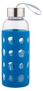 Altom Szklana butelka na wodę w silikonowym pokrowcu 425 ml, morski niebieski