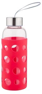 Altom Szklana butelka na wodę w silikonowym pokrowcu 425 ml, czerwony