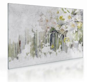 Obraz na szkle - Białe kwiaty, vintage (70x50 cm)