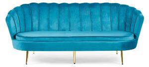 EMWOmeble Zestaw Glamour: sofa 1,8m i 2 fotele muszelki ELIF turkusowy welur #22, złote nogi