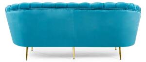 EMWOmeble Zestaw Glamour: sofa 1,8m i 2 fotele muszelki ELIF turkusowy welur #22, złote nogi