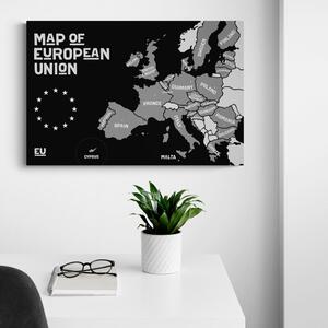 Obraz mapa edukacyjna z czarno-białymi nazwami państw Unii Europejskiej