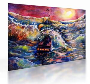 Obraz na szkle - Statek na falach oceanu, akwarela (70x50 cm)