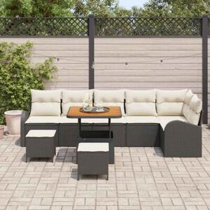 Zestaw Mebli Ogrodowych Komplet Wypoczynkowy Z Poduszkami 9-Częściowy Czarny Rattan Na Taras Balkon Ogród