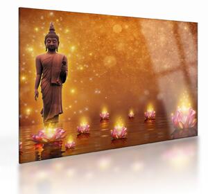 Obraz na szkle - Budda w złotym blasku (70x50 cm)