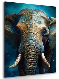 Obraz niebiesko-złoty słoń