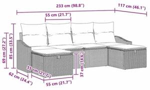 Zestaw Mebli Ogrodowych Komplet Wypoczynkowy Narożny Z Poduszkami 6-Częściowy Rattan Na Taras Balkon Ogród