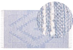 Dywan bawełna wełna geometryczny wzór z frędzlami 80x150cm biały niebieski Ansar Beliani