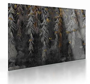 Obraz na szkle - Gałązki wierzby na czarnym tle (70x50 cm)