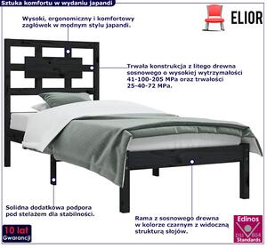 Czarne pojedyncze łóżko drewniane 90x200 - Satori 3X