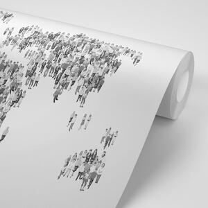 Tapeta czarno-biała mapa świata składająca się z ludzi