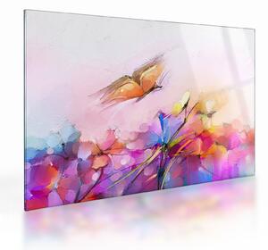 Obraz na szkle - Motyl nad kwiatem, abstrakcja (70x50 cm)