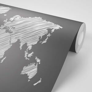 Tapeta drukowana mapa świata na bordowym tle