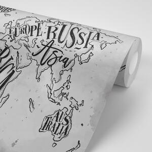 Samoprzylepna tapeta czarno-biała mapa świata na tle vintage