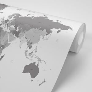 Tapeta szczegółowa mapa świata w czerni i bieli