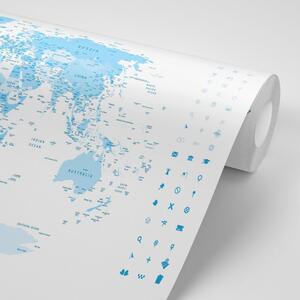Tapeta szczegółowa mapa świata w kolorze niebieskim