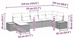 Zestaw Mebli Ogrodowych Komplet Wypoczynkowy Z Poduszkami 7-Częściowy Czarny Rattan Na Taras Balkon Ogród