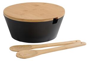 Miska na owoce i sałatki ze sztućcami i bambusową pokrywką, Ø 26 cm, czarna KESPER 92524