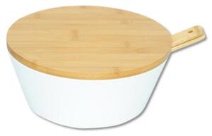 Misa na sałatki i owoce z przyborami, Ø 26 cm, plast/drewno bambusowe, biała KESPER 32620