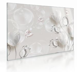 Obraz na szkle - Tulipany między bąbelkami (70x50 cm)